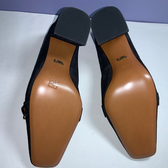 Coach Jade square toe suede loafers Sz 10 chunky heels dustbag & booklet New - Picture 7 of 11